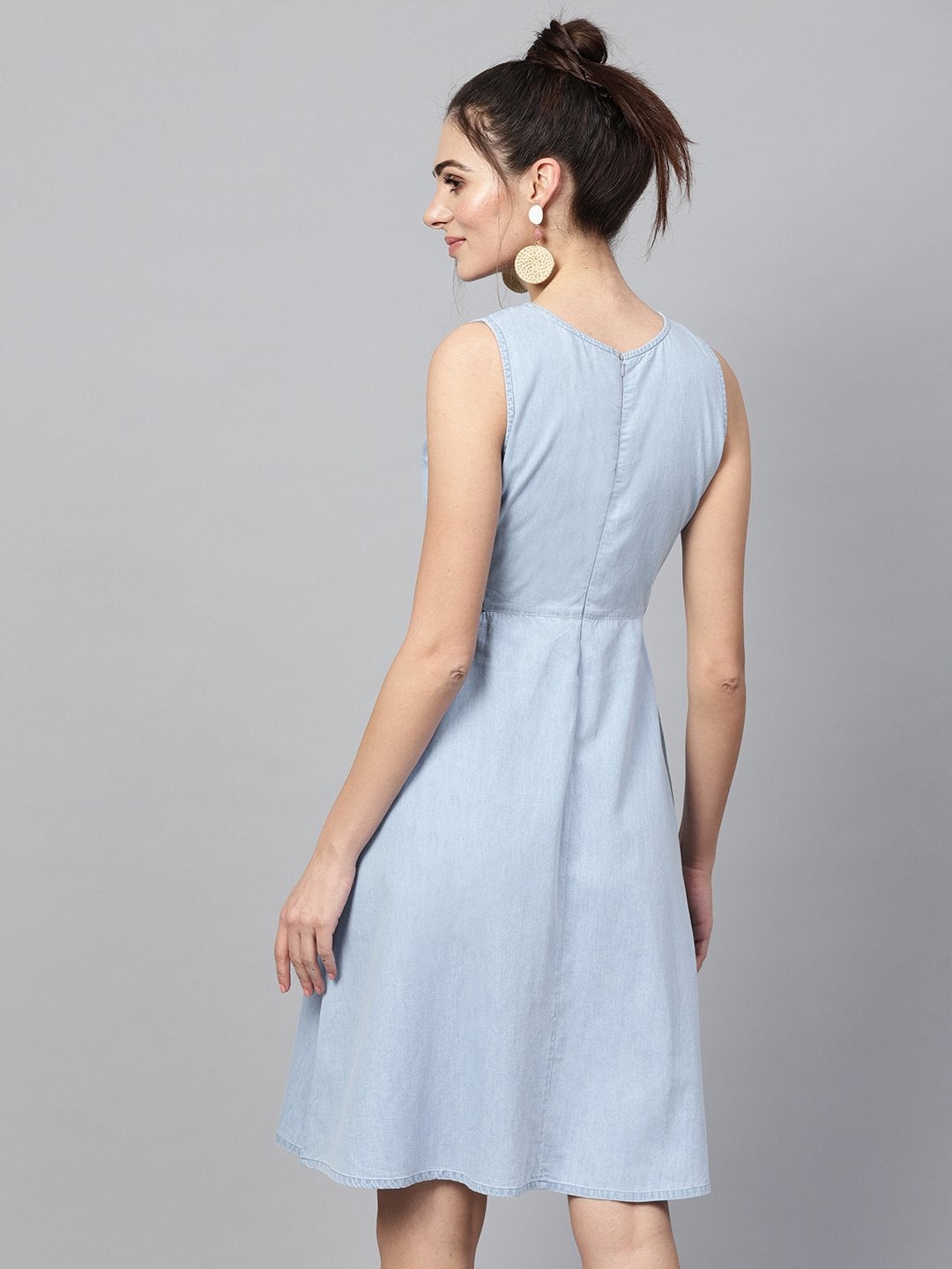 Women's Blue Denim Side Cut Out Dress - SASSAFRAS