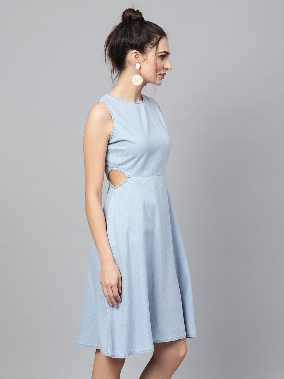 Women's Blue Denim Side Cut Out Dress - SASSAFRAS