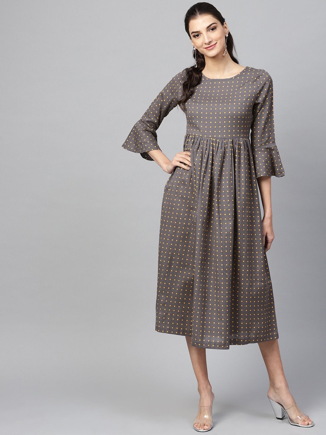 Women's Grey Gathered Dress - SASSAFRAS