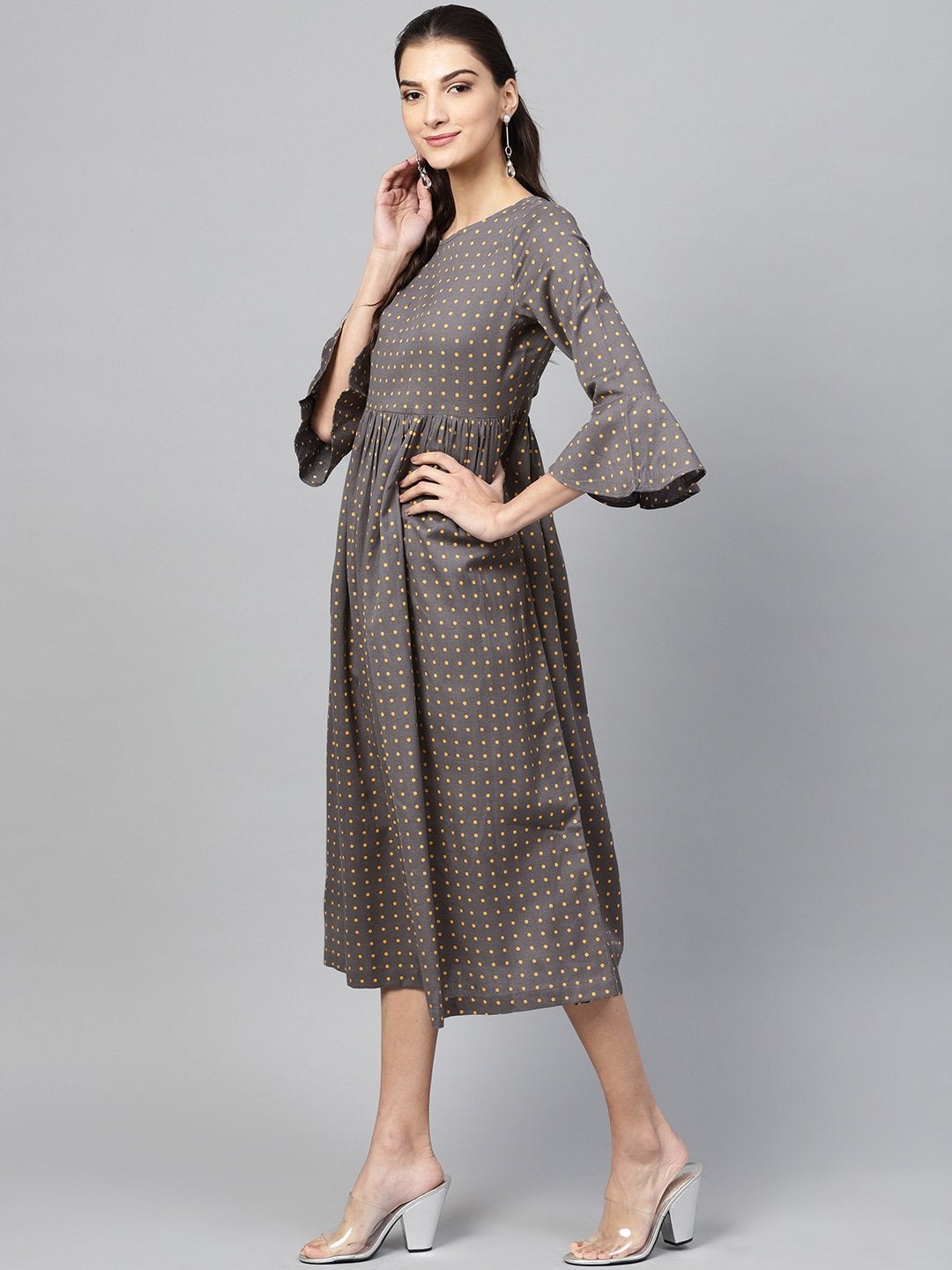 Women's Grey Gathered Dress - SASSAFRAS