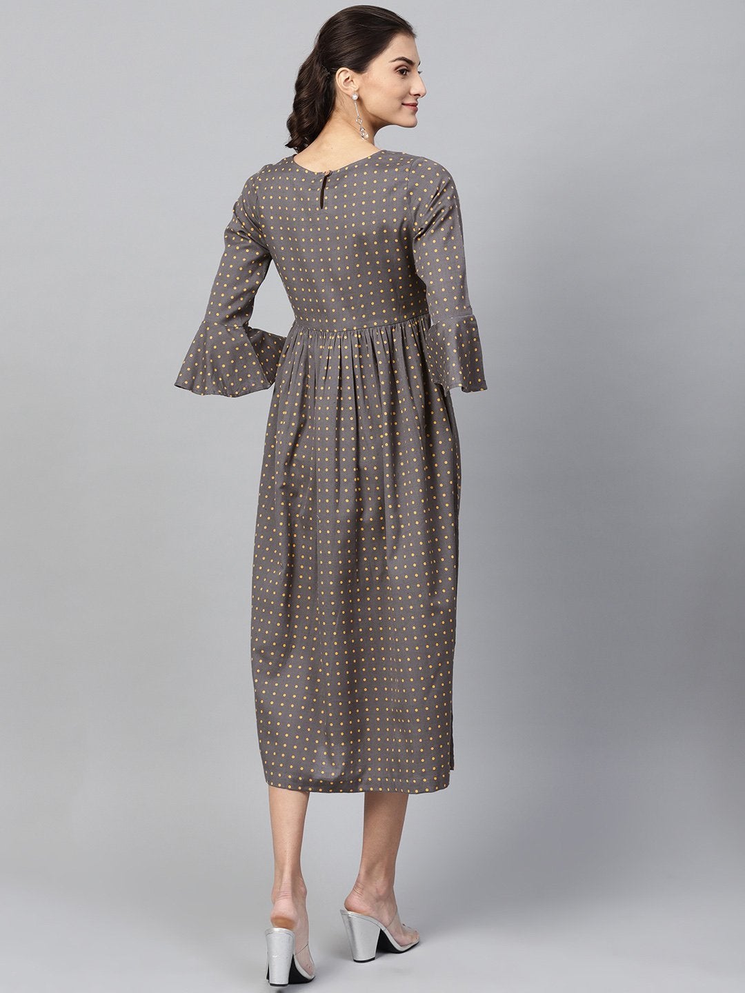 Women's Grey Gathered Dress - SASSAFRAS