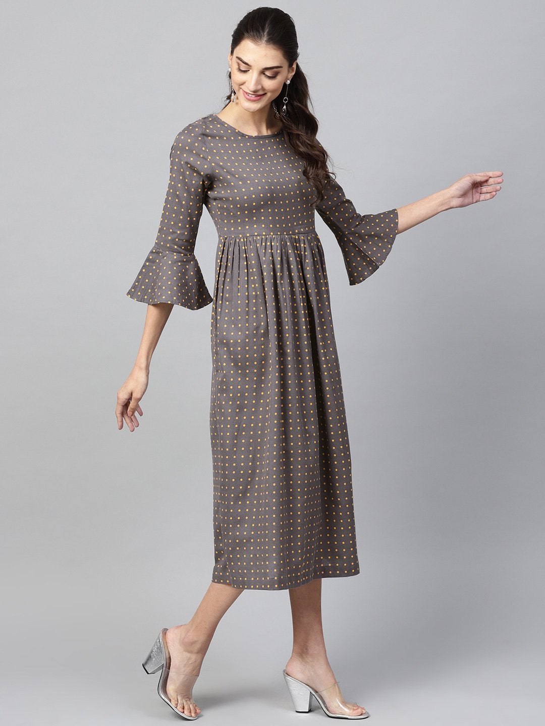 Women's Grey Gathered Dress - SASSAFRAS