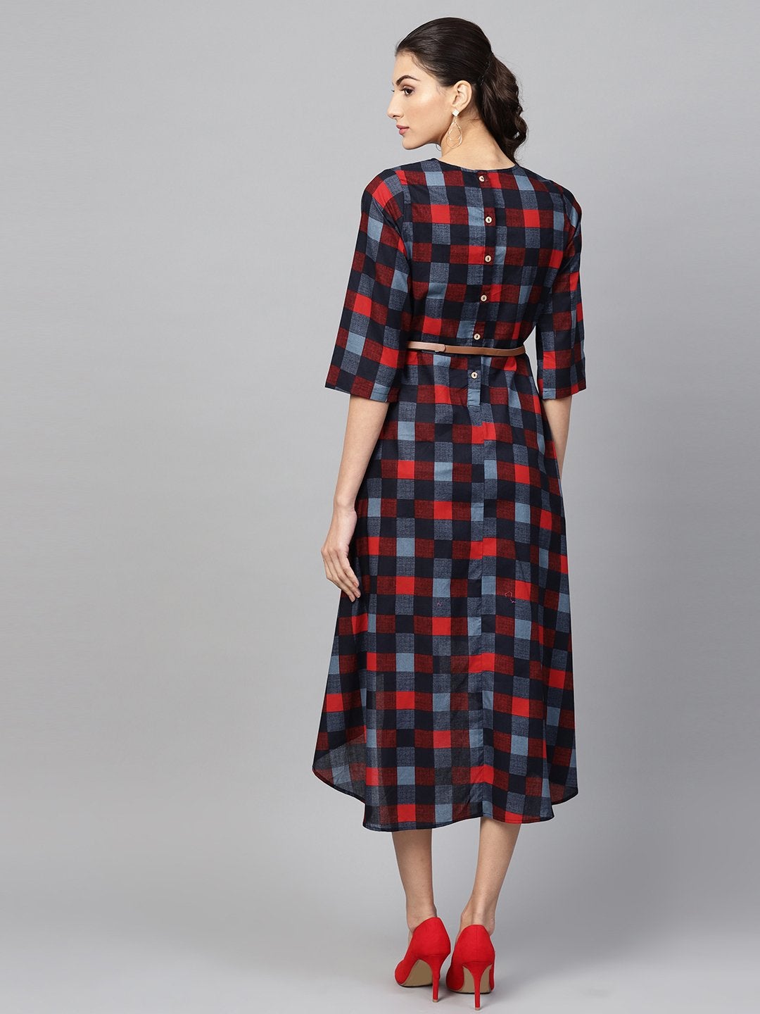 Women's Multi Check High Low Dress - SASSAFRAS