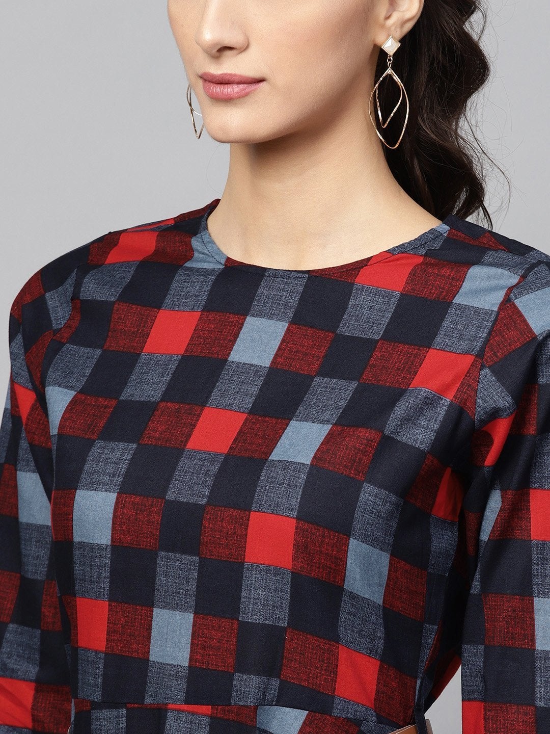 Women's Multi Check High Low Dress - SASSAFRAS