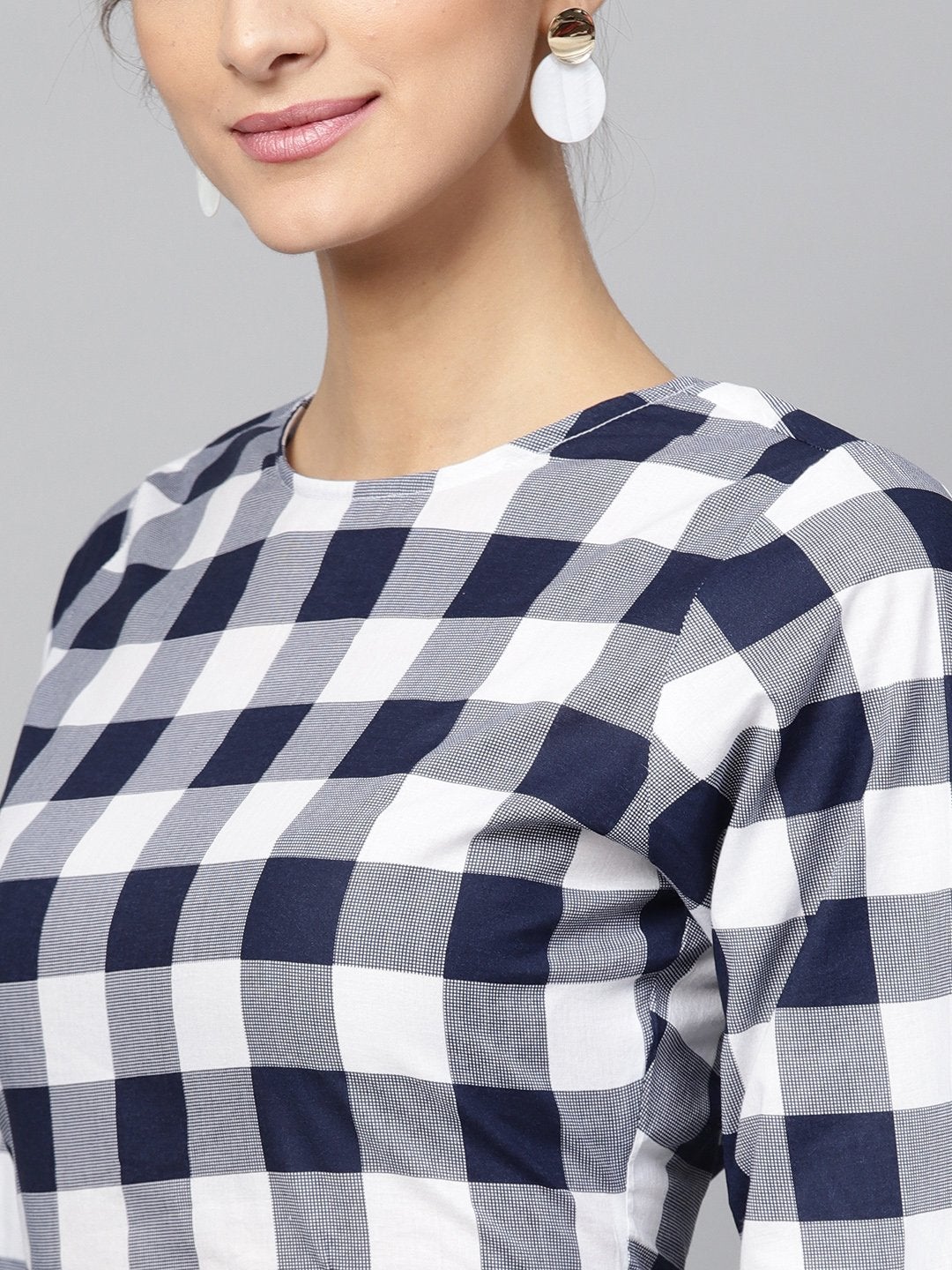 Women's Navy Check High Low Dress - SASSAFRAS