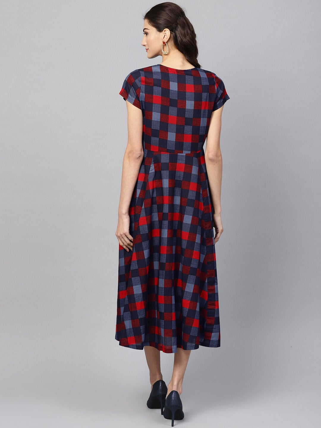 Women's Multi Check Front Open Flared Midi - SASSAFRAS