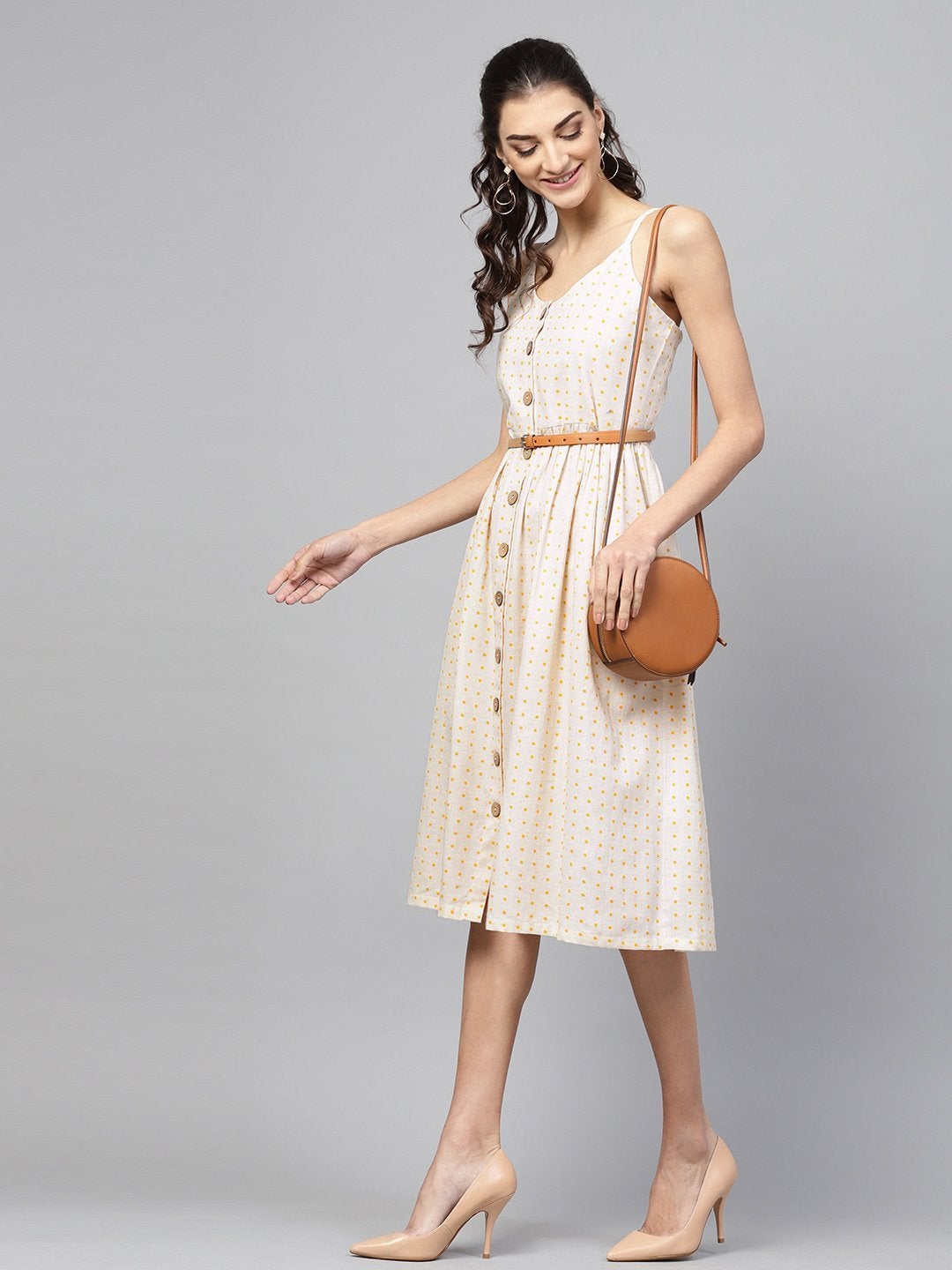 Women's Beige Strappy V-Neck Dress - SASSAFRAS