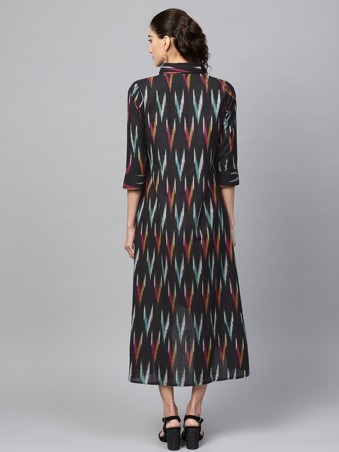 Women's Black Ikat High Low Shirt Dress - SASSAFRAS