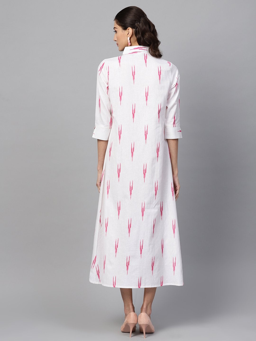 Women's White Ikat High Low Shirt Dress - SASSAFRAS