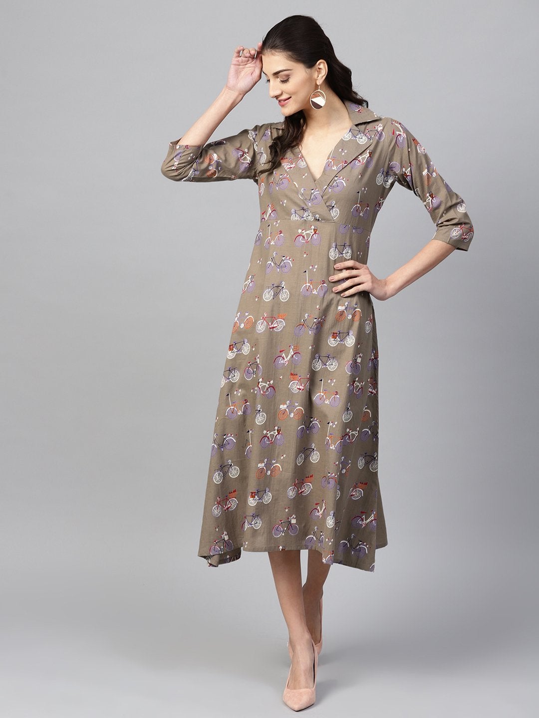 Women's Grey Cycle Flared Collar Dress - SASSAFRAS