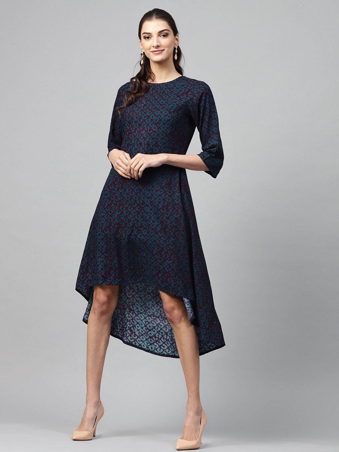 Women's Navy Geo High Low Dress - SASSAFRAS