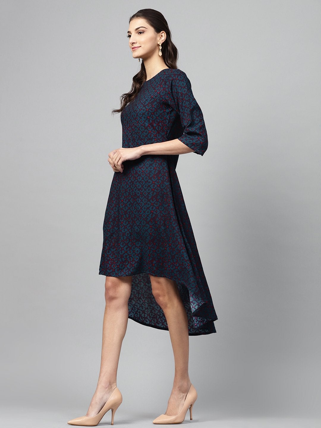 Women's Navy Geo High Low Dress - SASSAFRAS