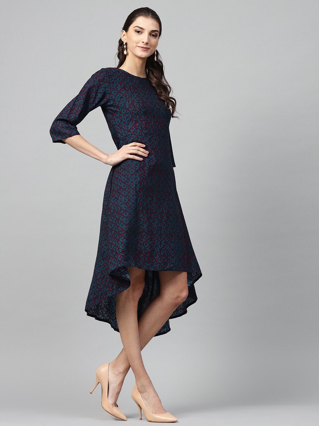 Women's Navy Geo High Low Dress - SASSAFRAS