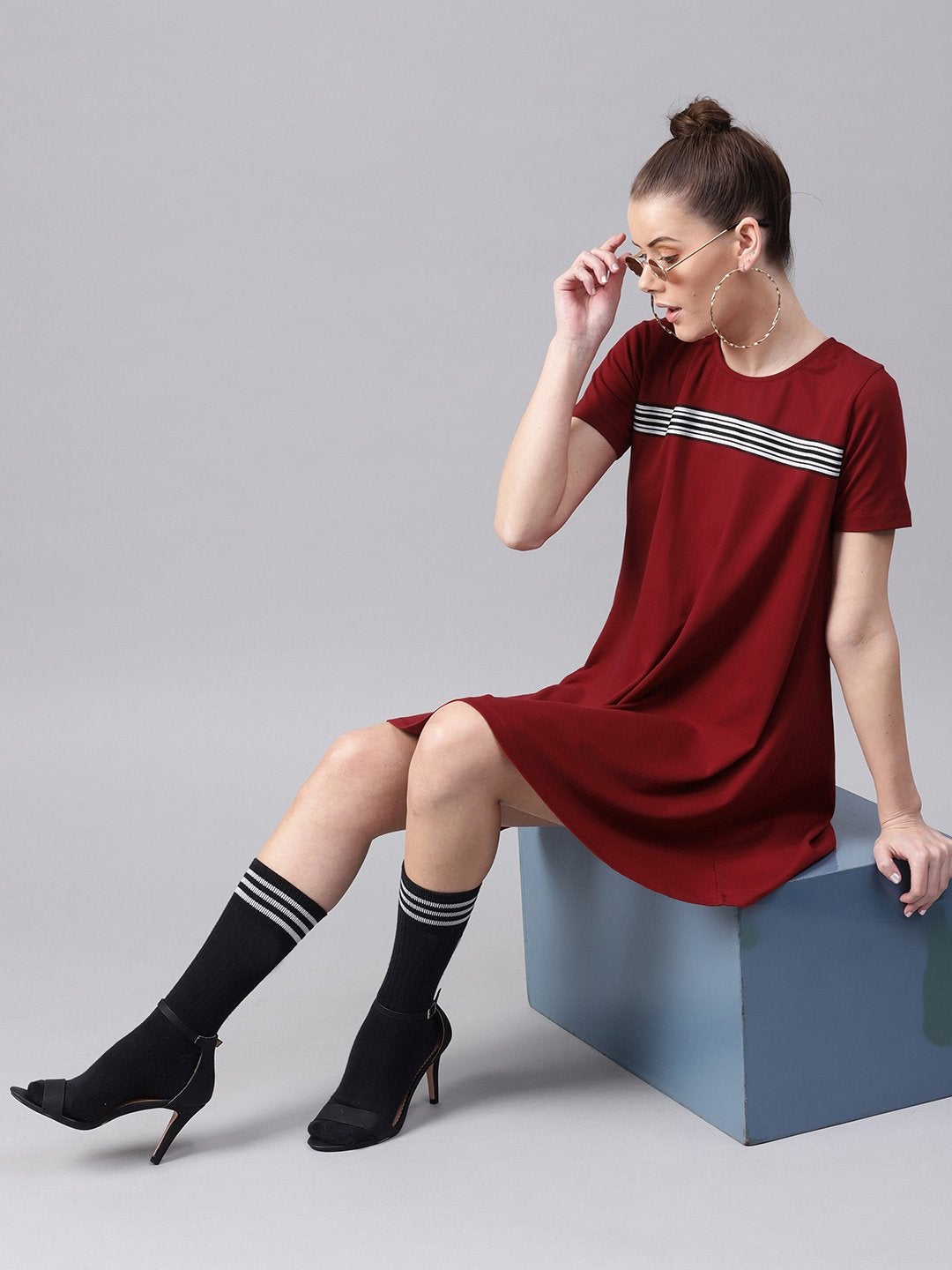 Women's Maroon Tent Athleisure Dress - SASSAFRAS