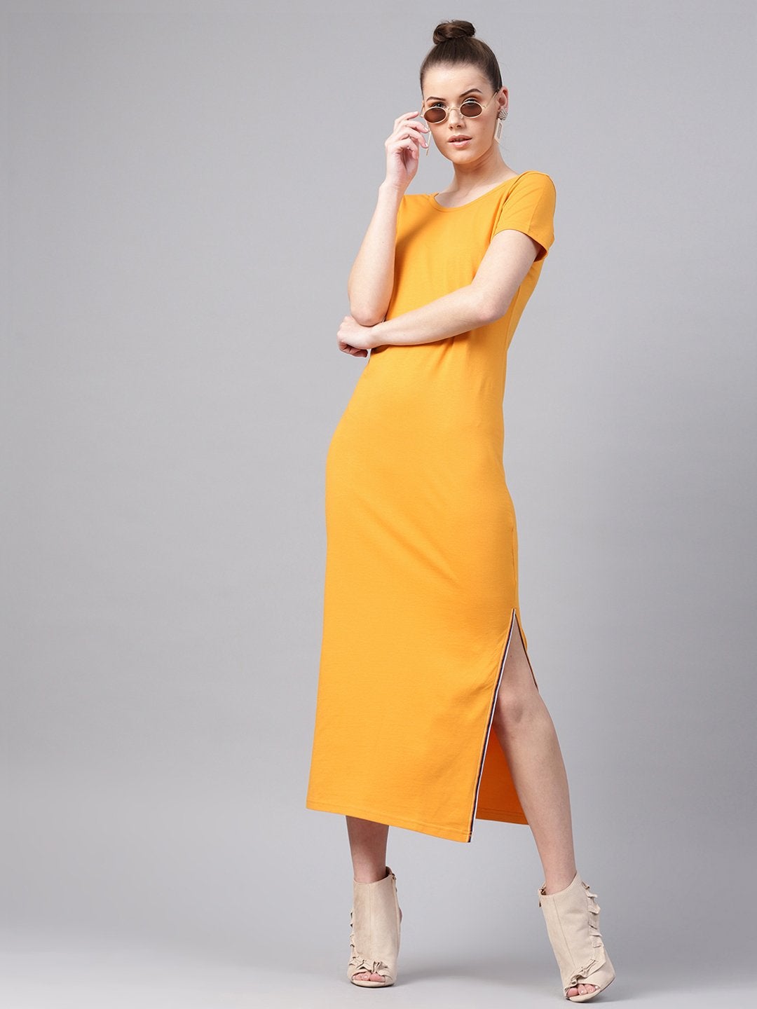 Women's Mustard Side Slit Athleisure Maxi - SASSAFRAS