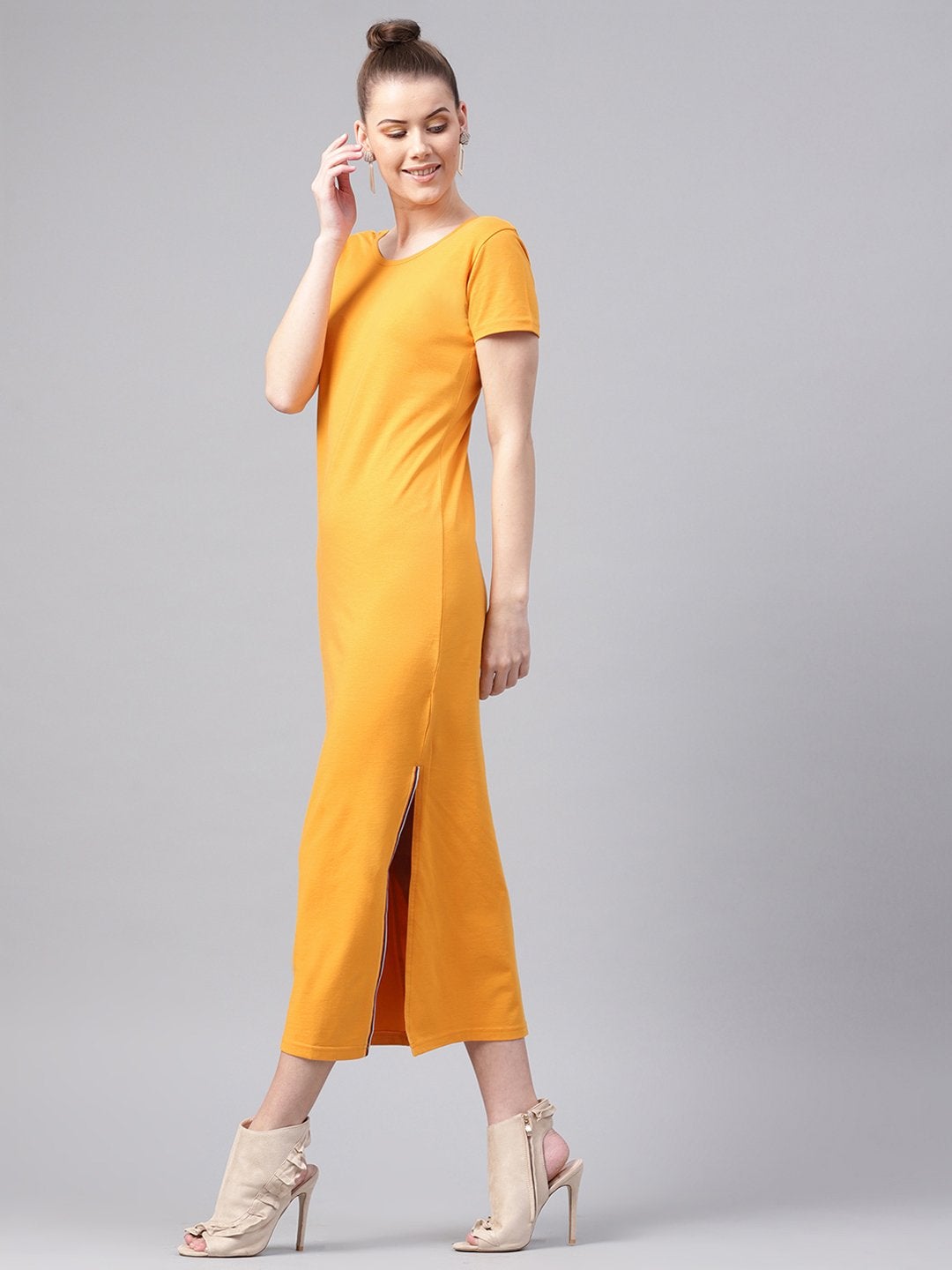 Women's Mustard Side Slit Athleisure Maxi - SASSAFRAS