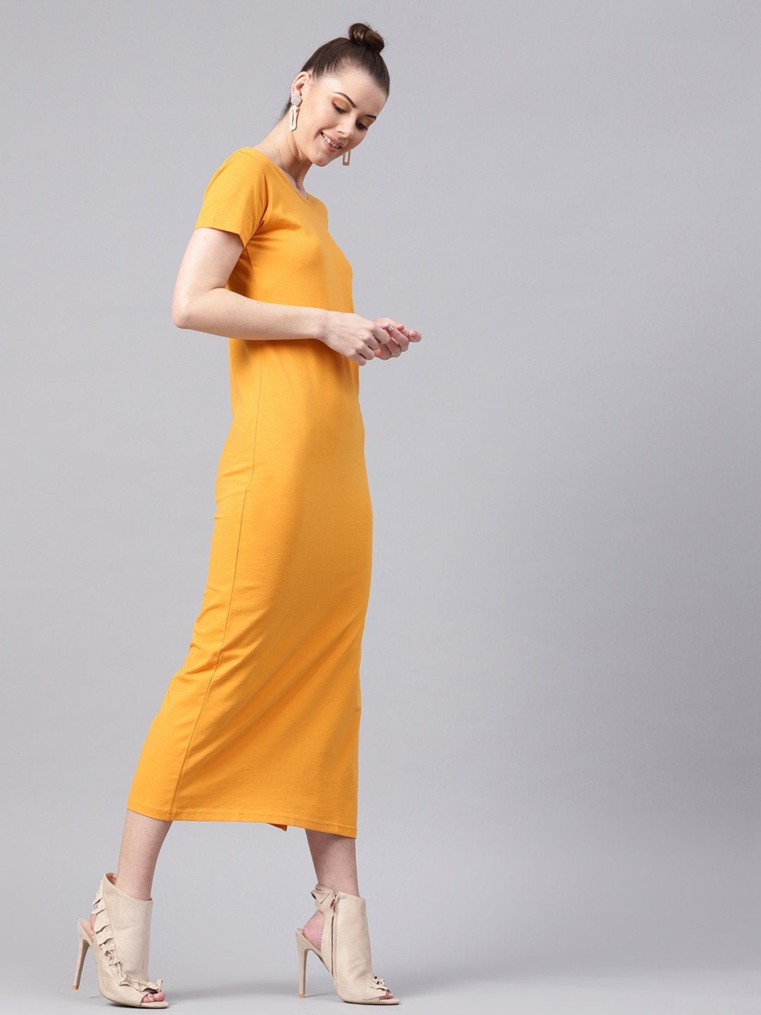 Women's Mustard Side Slit Athleisure Maxi - SASSAFRAS