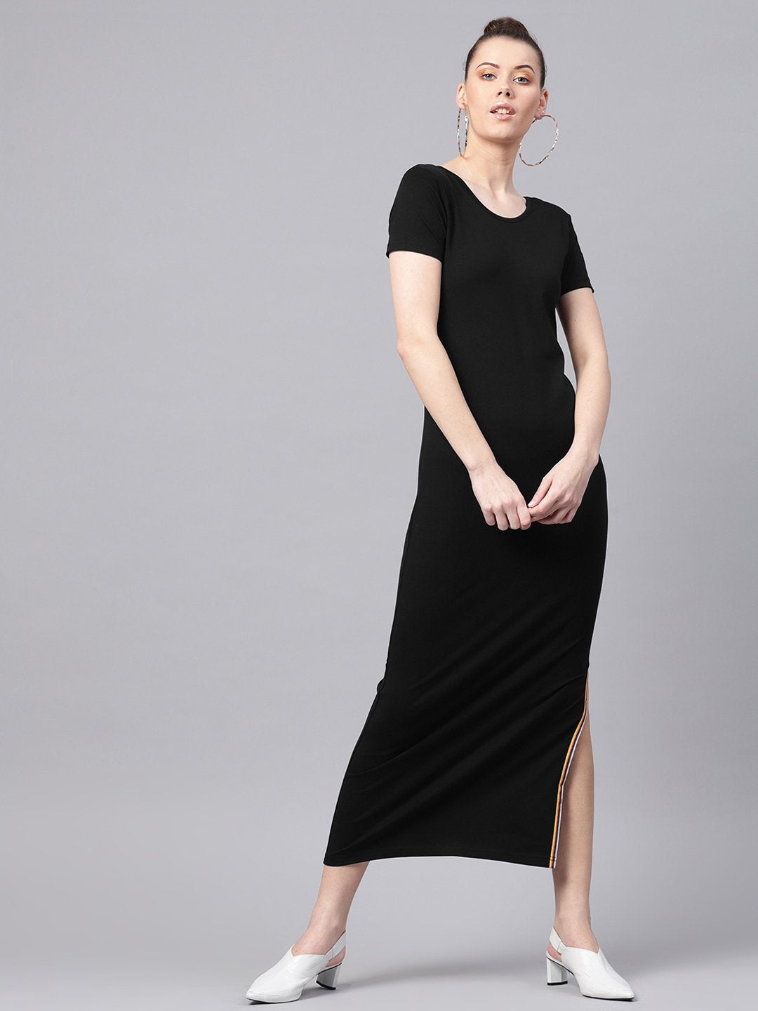 Women's Black Side Slit Athleisure Maxi - SASSAFRAS