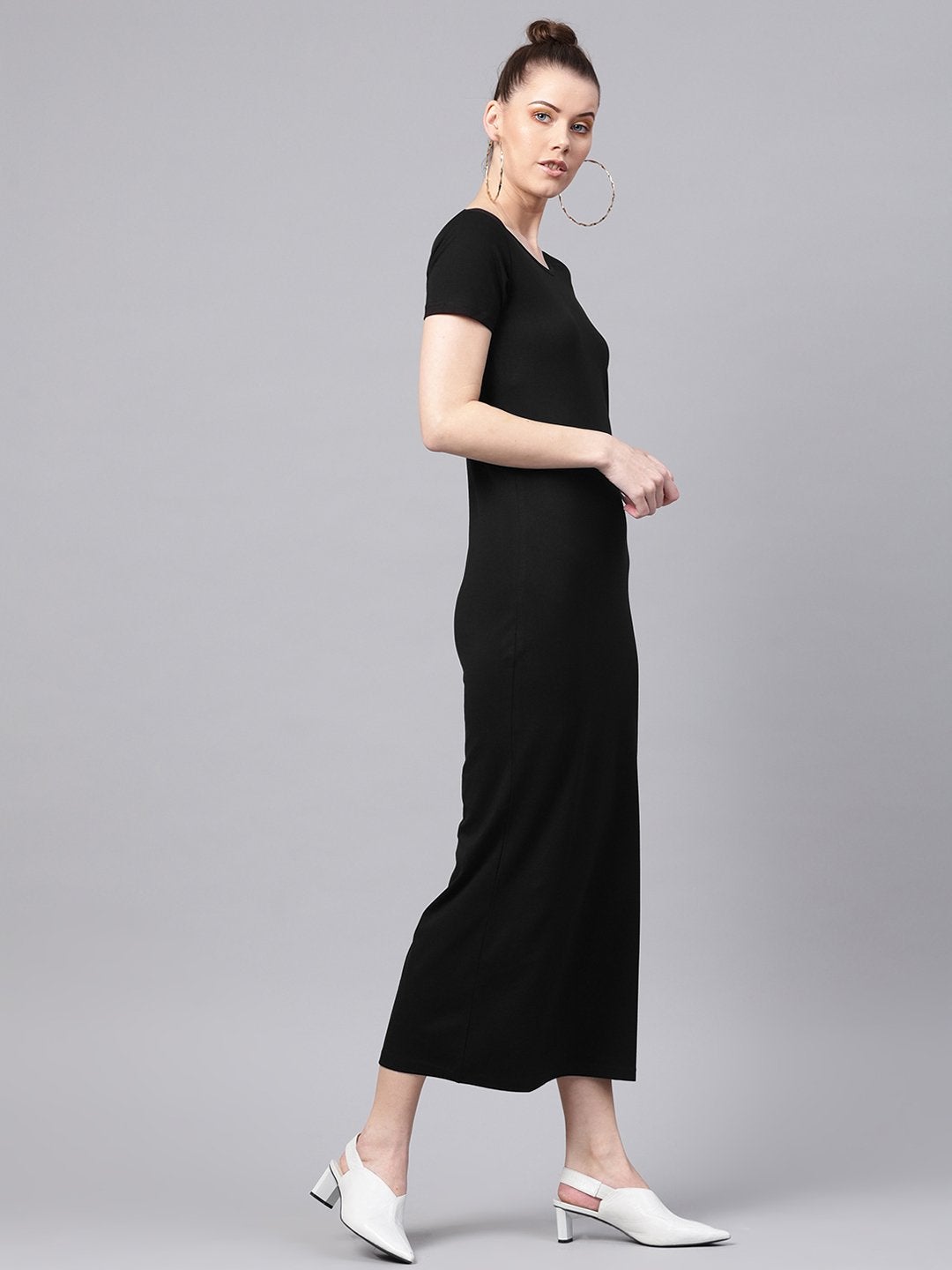 Women's Black Side Slit Athleisure Maxi - SASSAFRAS