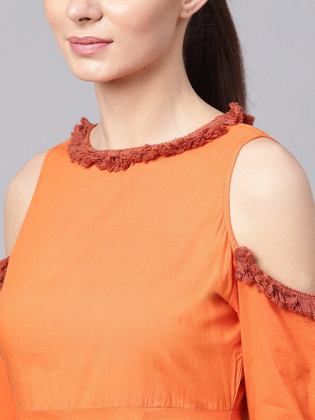 Women's Orange & Brown Ombre Cold Shoulder Maxi - SASSAFRAS