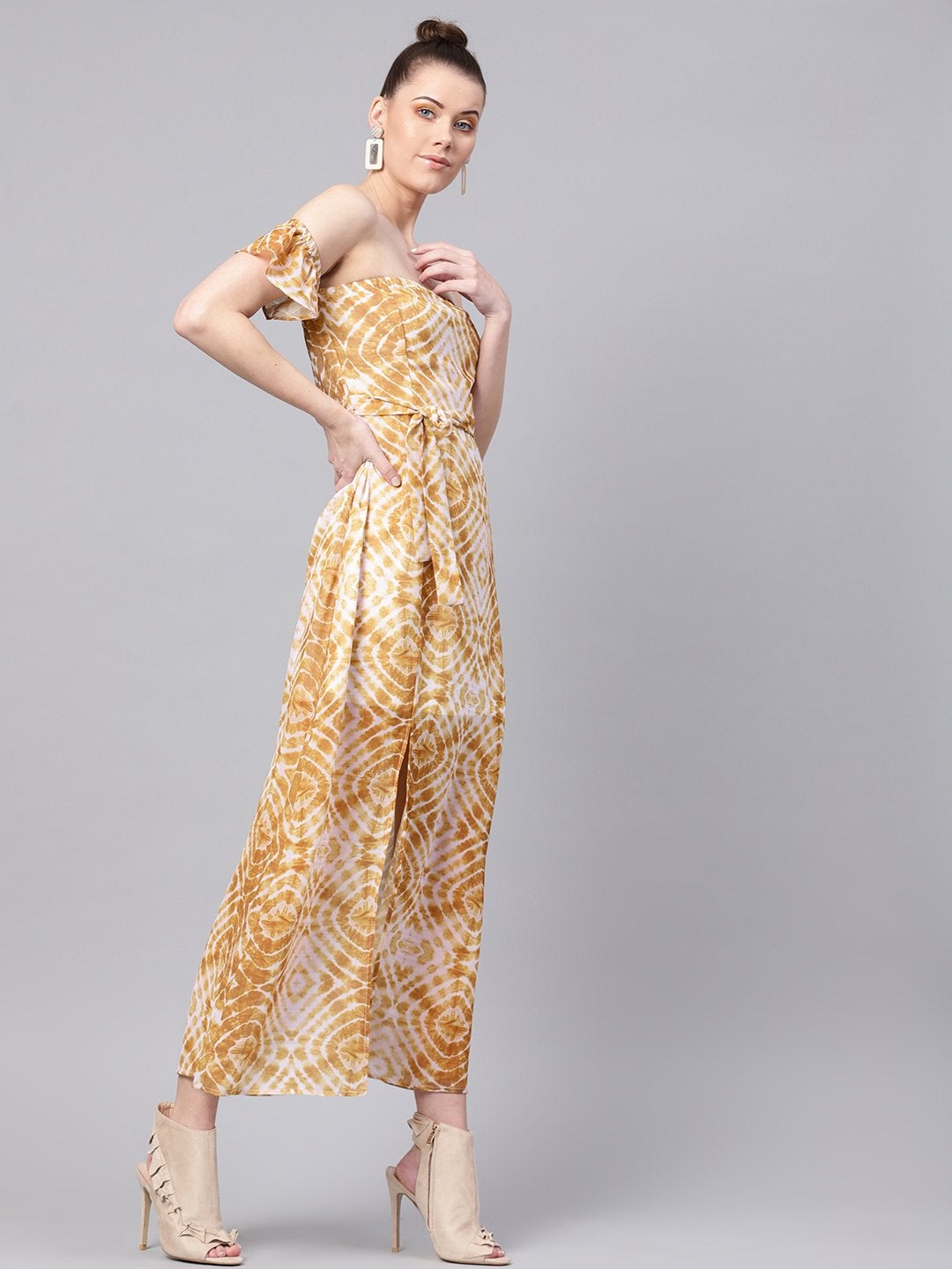 Women's Mustard & White Tube Maxi With Sleeves - SASSAFRAS