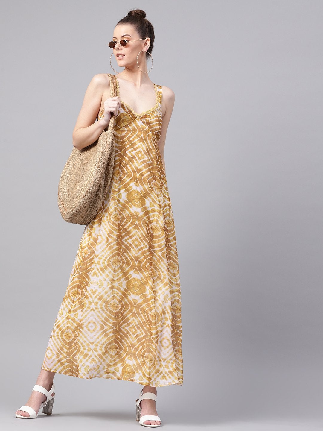 Women's Mustard & White Strappy Maxi - SASSAFRAS