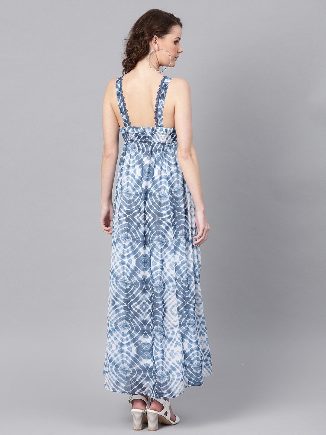 Women's Blue & White Strappy Maxi - SASSAFRAS