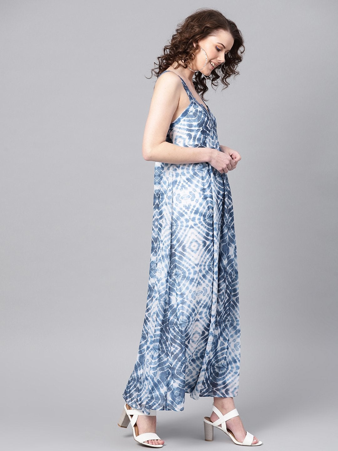 Women's Blue & White Strappy Maxi - SASSAFRAS