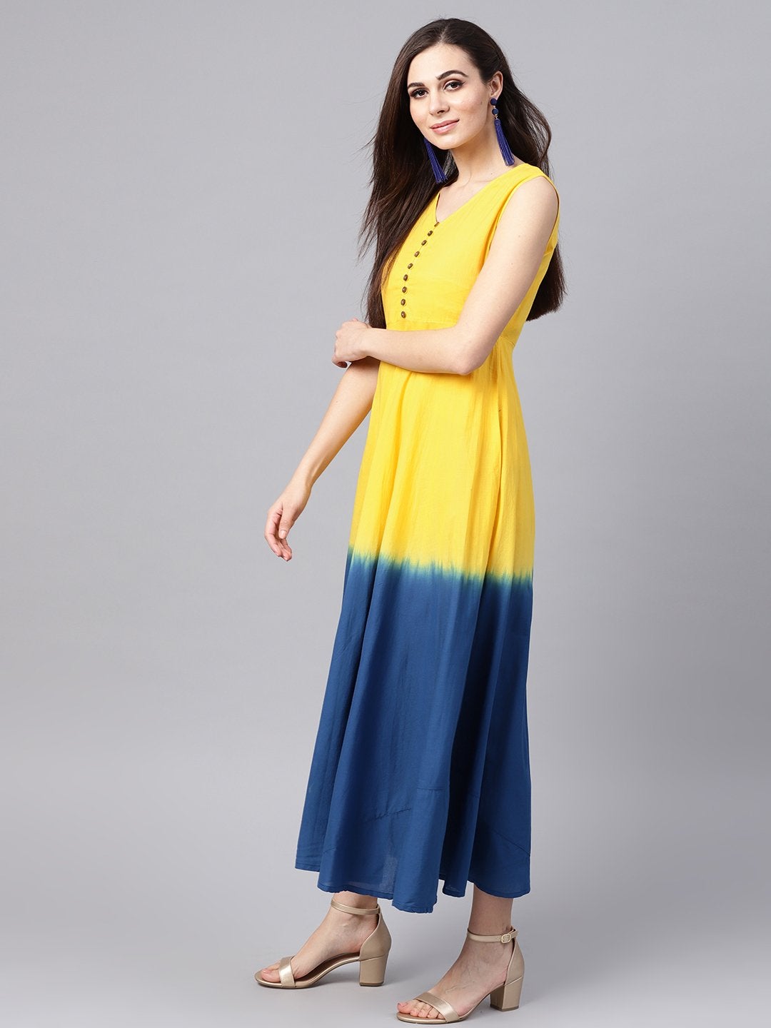 Women's Yellow & Navy Ombre Flared Maxi - SASSAFRAS