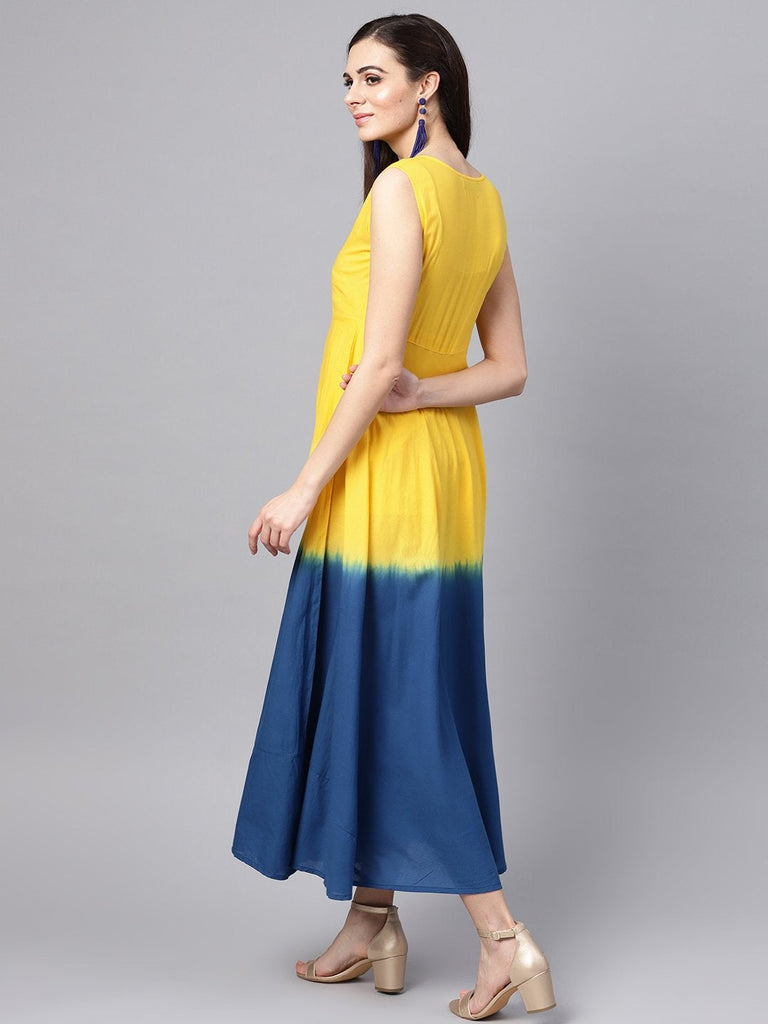 Women's Yellow & Navy Ombre Flared Maxi