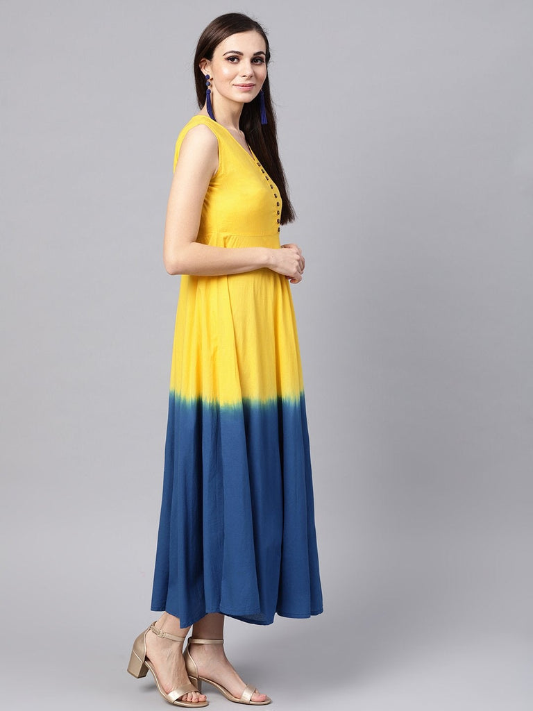 Women's Yellow & Navy Ombre Flared Maxi