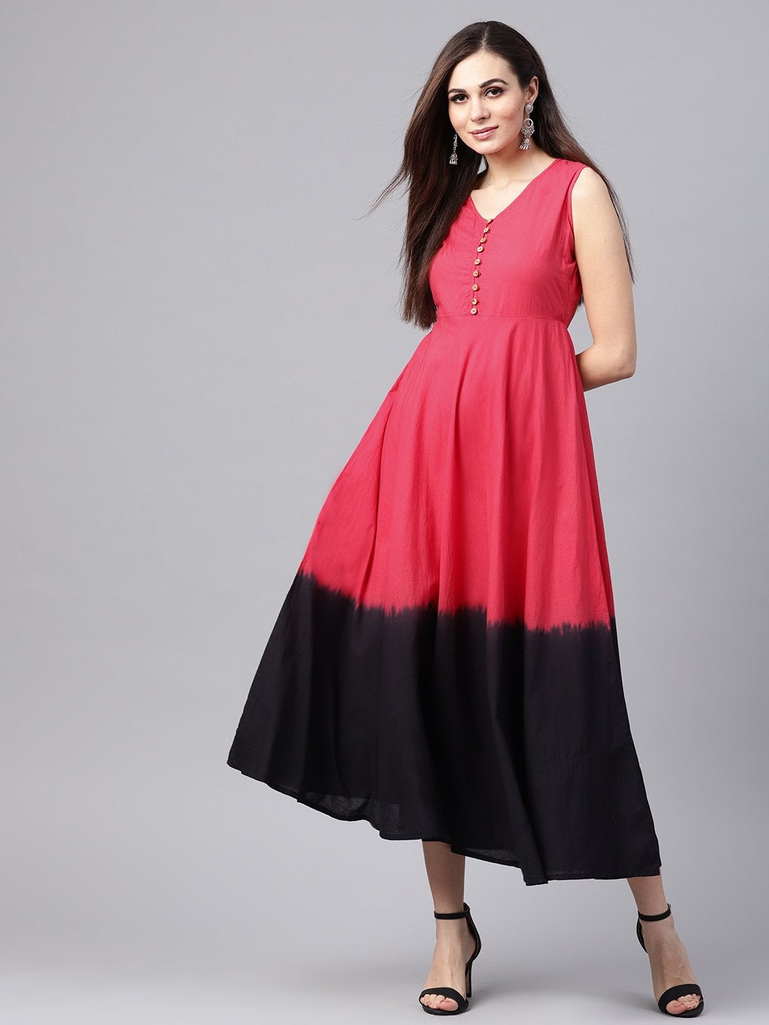 Women's Red & Black Ombre Flared Maxi - SASSAFRAS