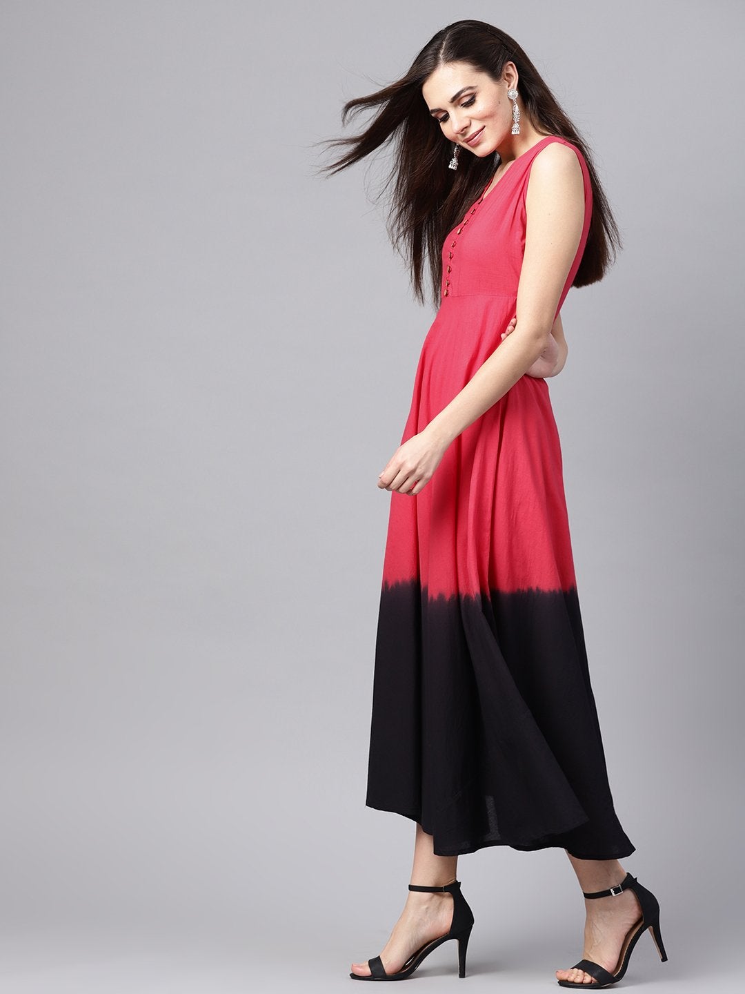 Women's Red & Black Ombre Flared Maxi - SASSAFRAS