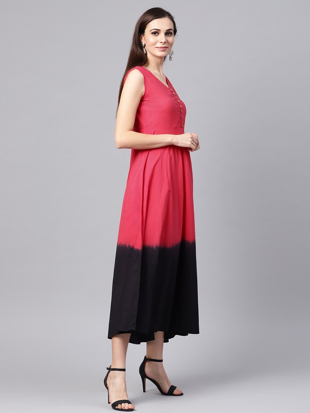 Women's Red & Black Ombre Flared Maxi - SASSAFRAS