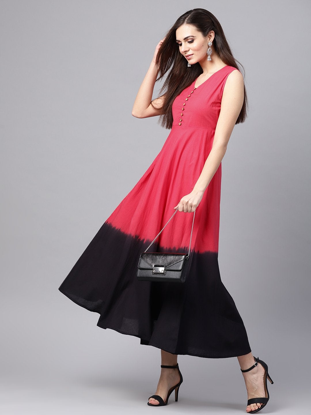 Women's Red & Black Ombre Flared Maxi - SASSAFRAS