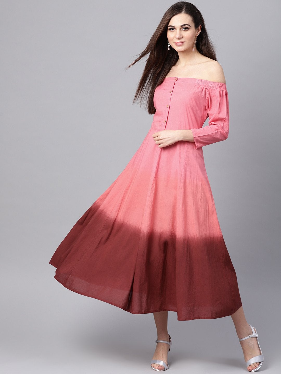 Women's Pink Ombre Off Shoulder Maxi - SASSAFRAS