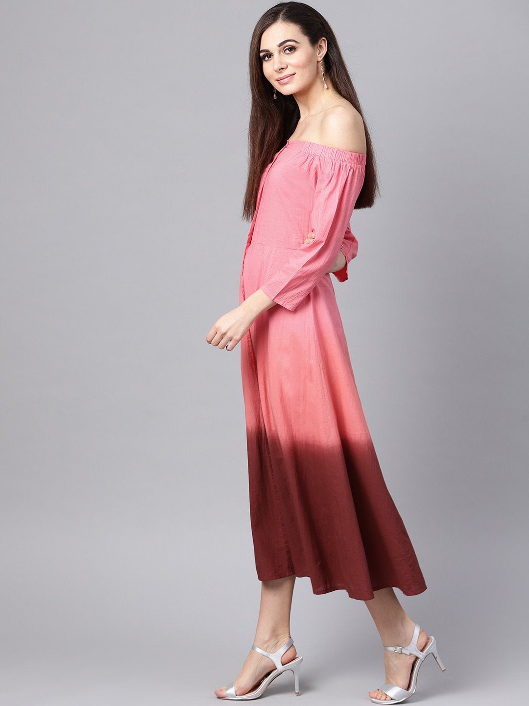 Women's Pink Ombre Off Shoulder Maxi - SASSAFRAS