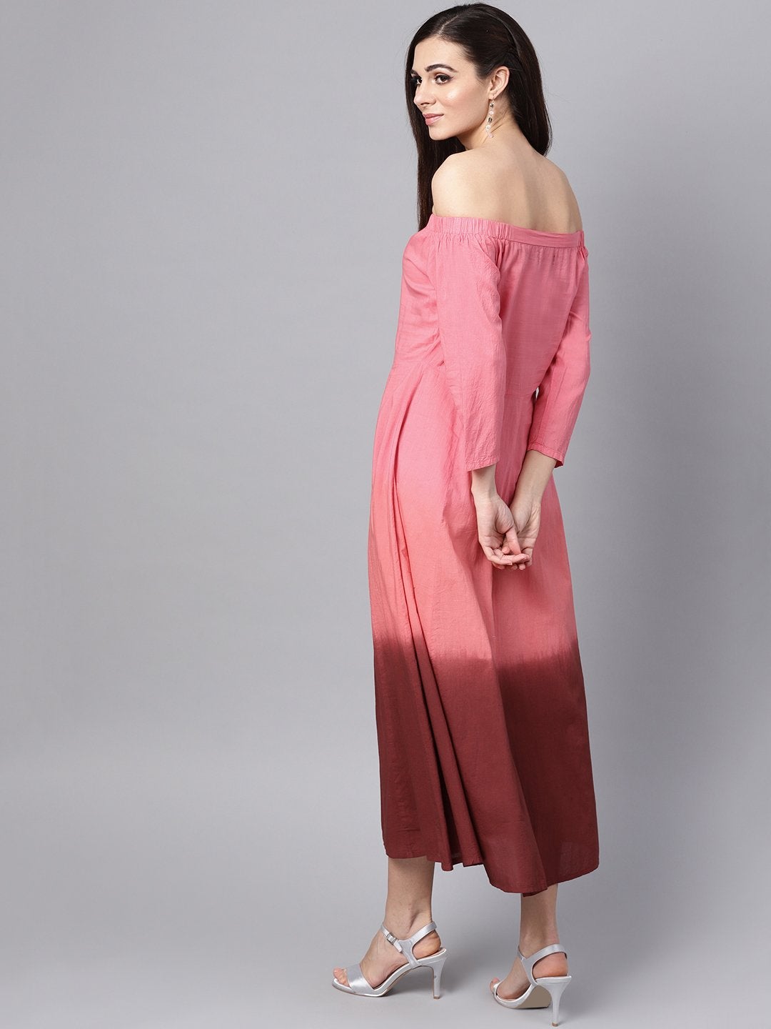 Women's Pink Ombre Off Shoulder Maxi - SASSAFRAS