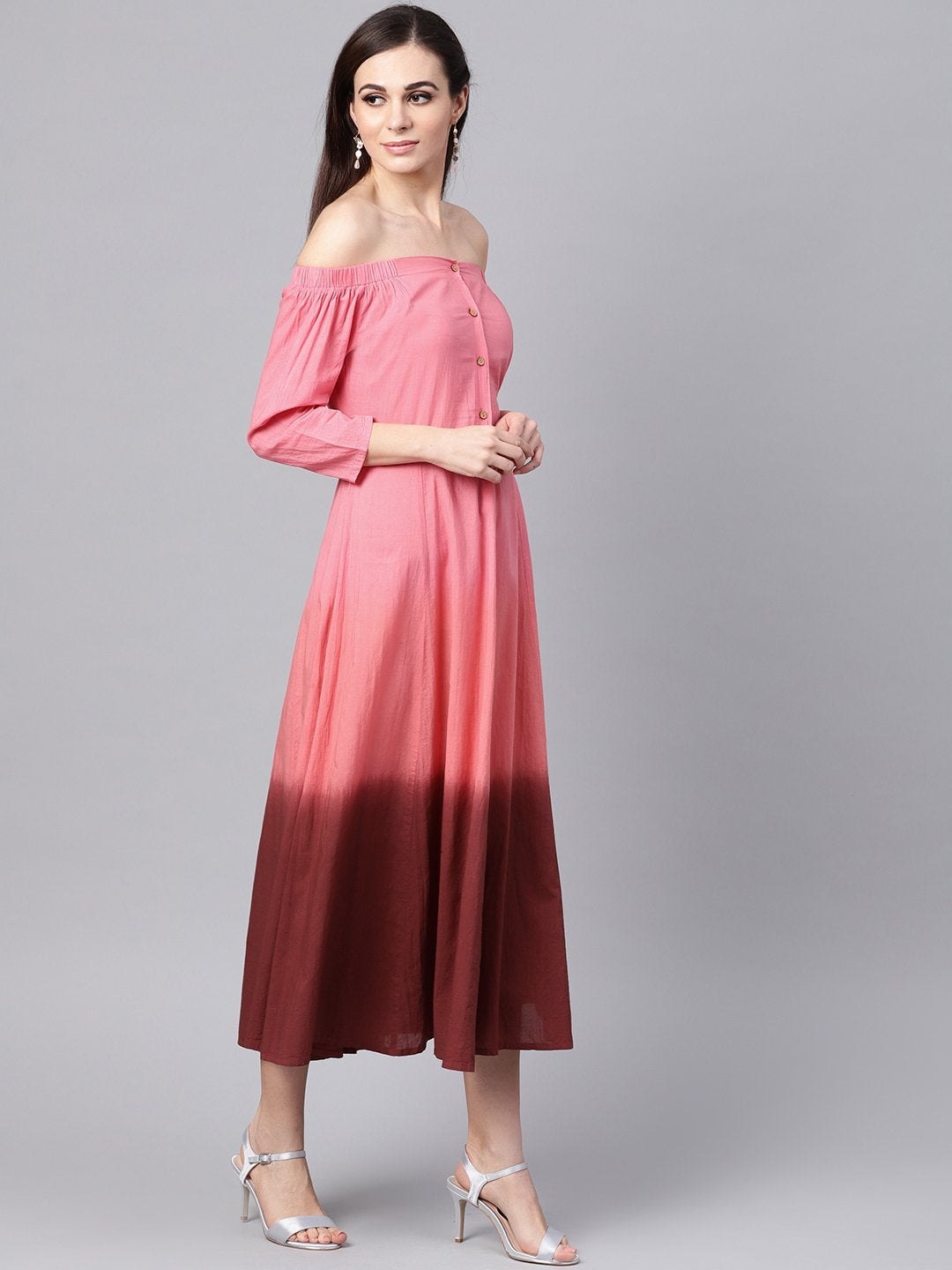 Women's Pink Ombre Off Shoulder Maxi - SASSAFRAS