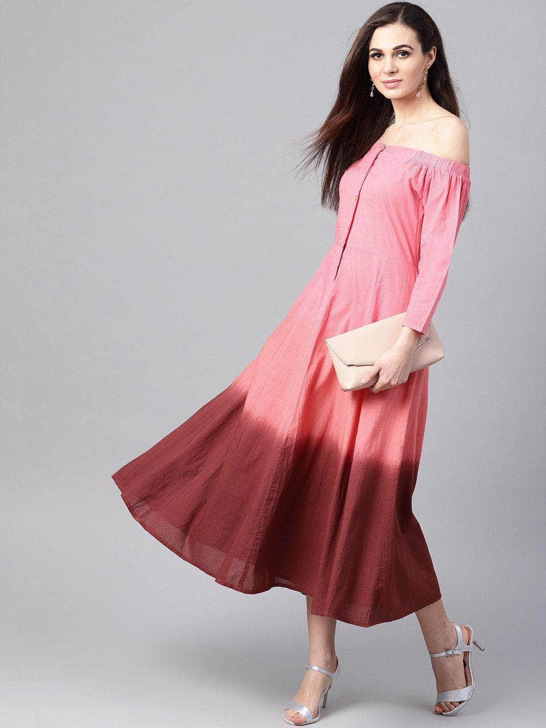 Women's Pink Ombre Off Shoulder Maxi - SASSAFRAS