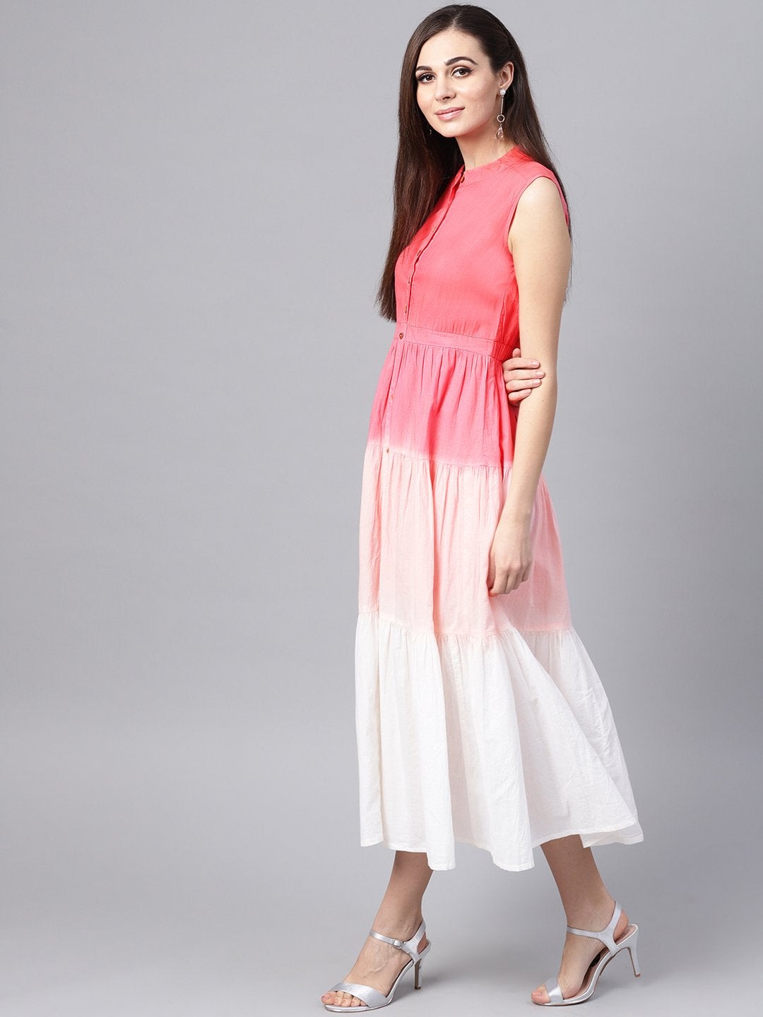 Women's Pink & White Ombre Front Button Maxi - SASSAFRAS