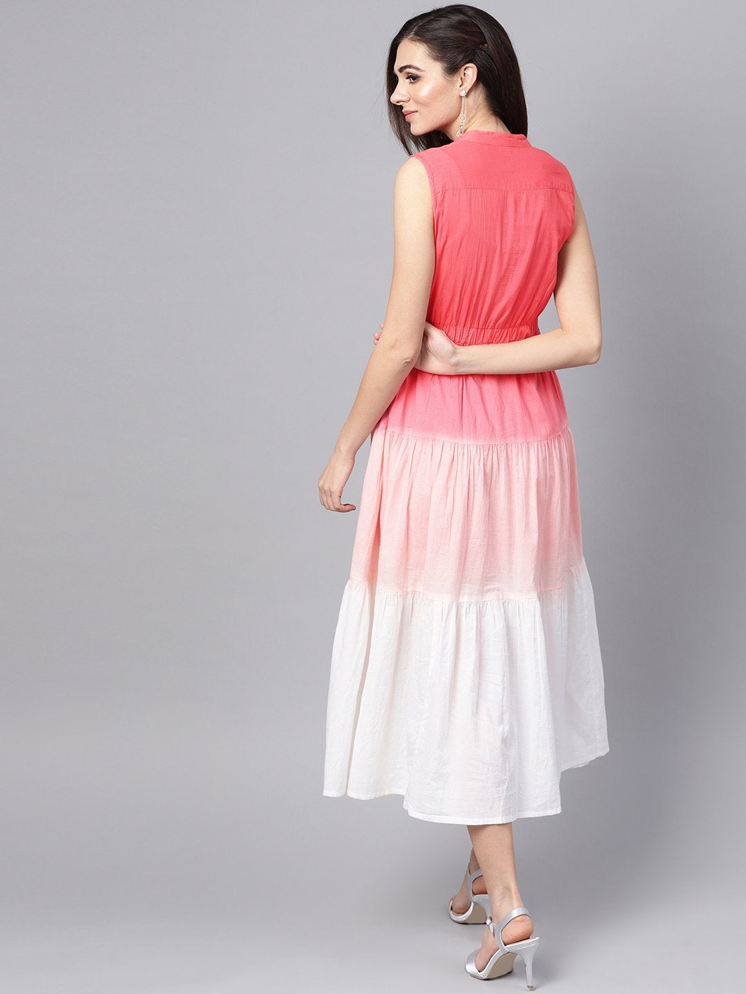 Women's Pink & White Ombre Front Button Maxi - SASSAFRAS