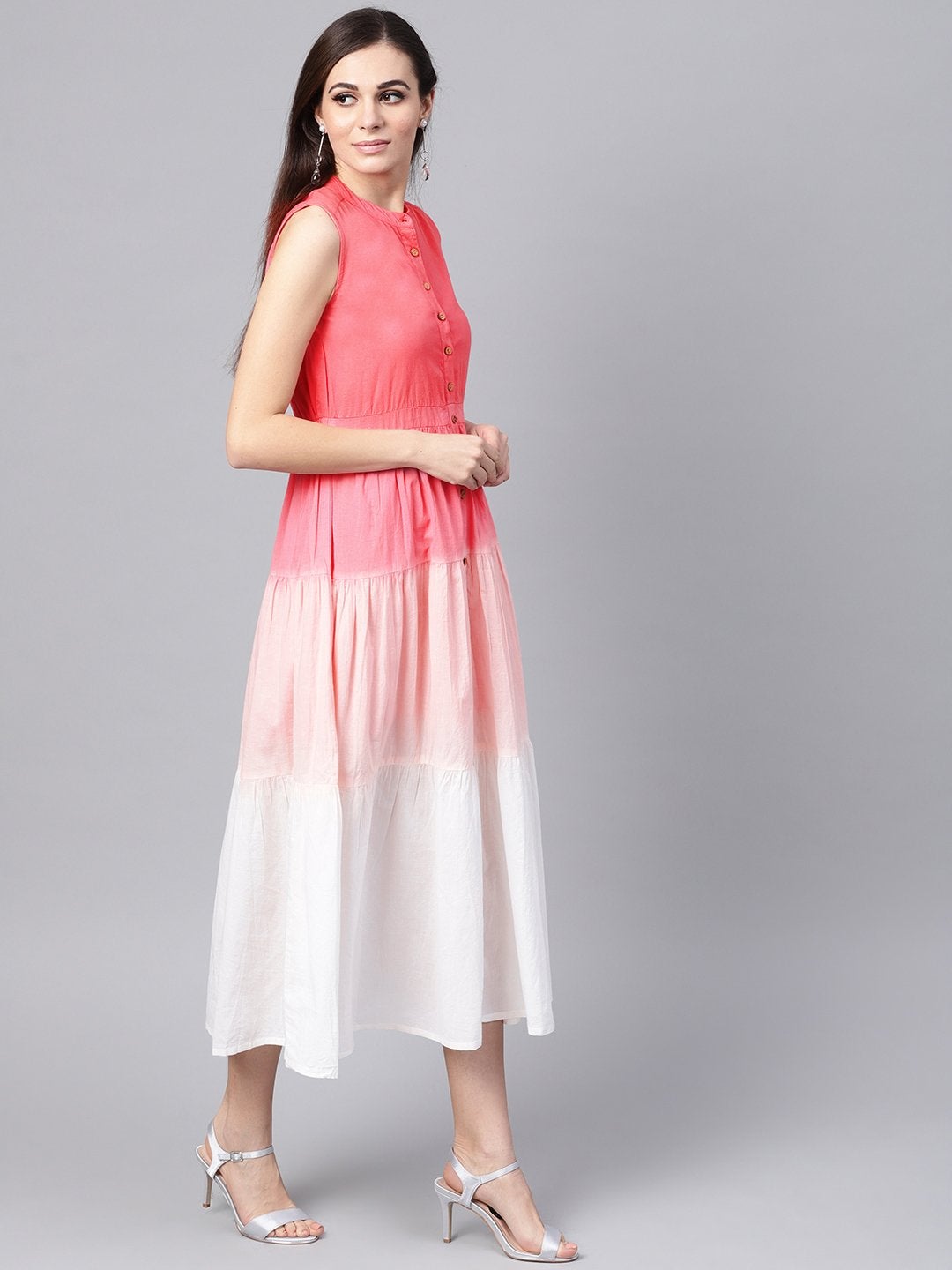 Women's Pink & White Ombre Front Button Maxi - SASSAFRAS