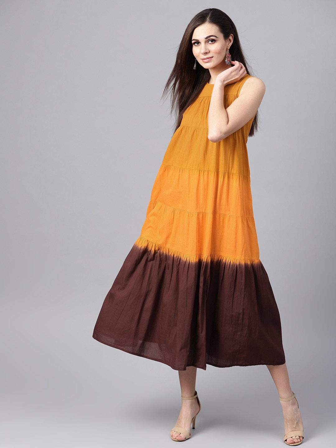 Women's Mustard & Brown Ombre Tiered Maxi - SASSAFRAS