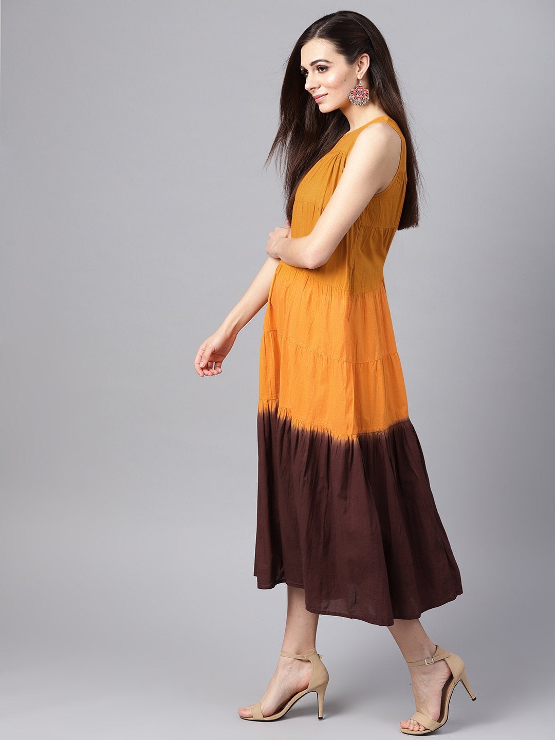 Women's Mustard & Brown Ombre Tiered Maxi - SASSAFRAS