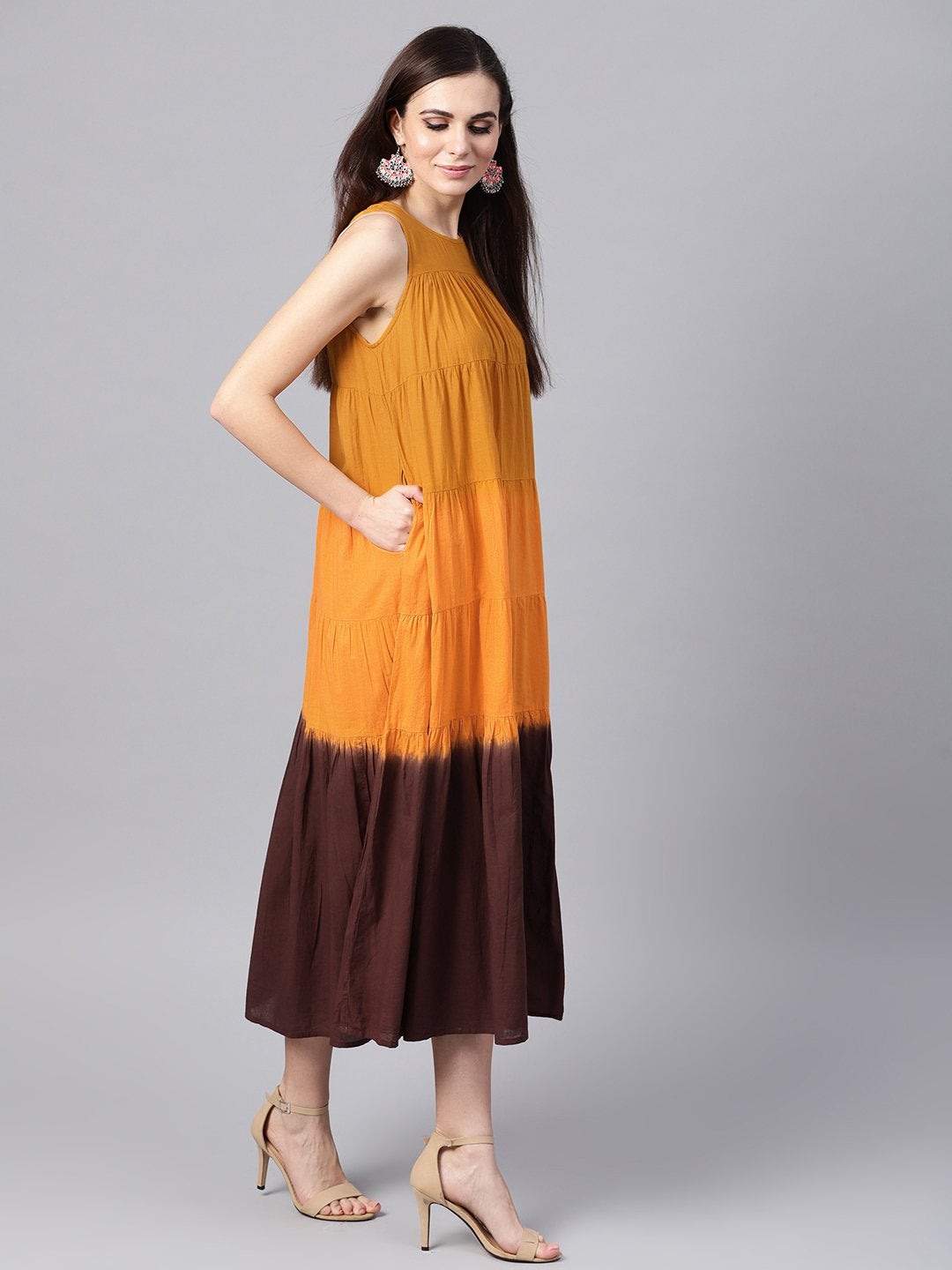 Women's Mustard & Brown Ombre Tiered Maxi - SASSAFRAS