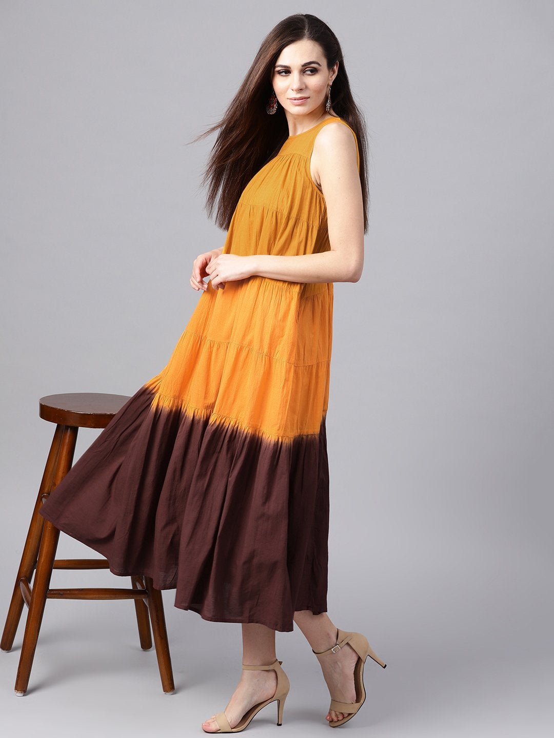 Women's Mustard & Brown Ombre Tiered Maxi - SASSAFRAS