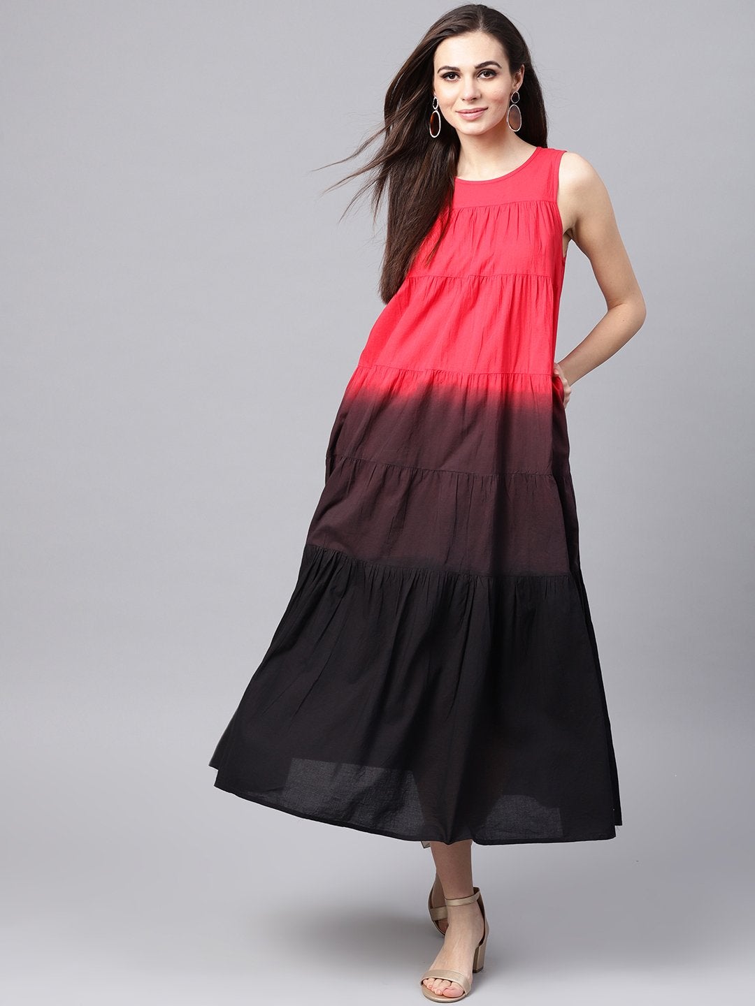 Women's Red & Black Ombre Tiered Maxi - SASSAFRAS