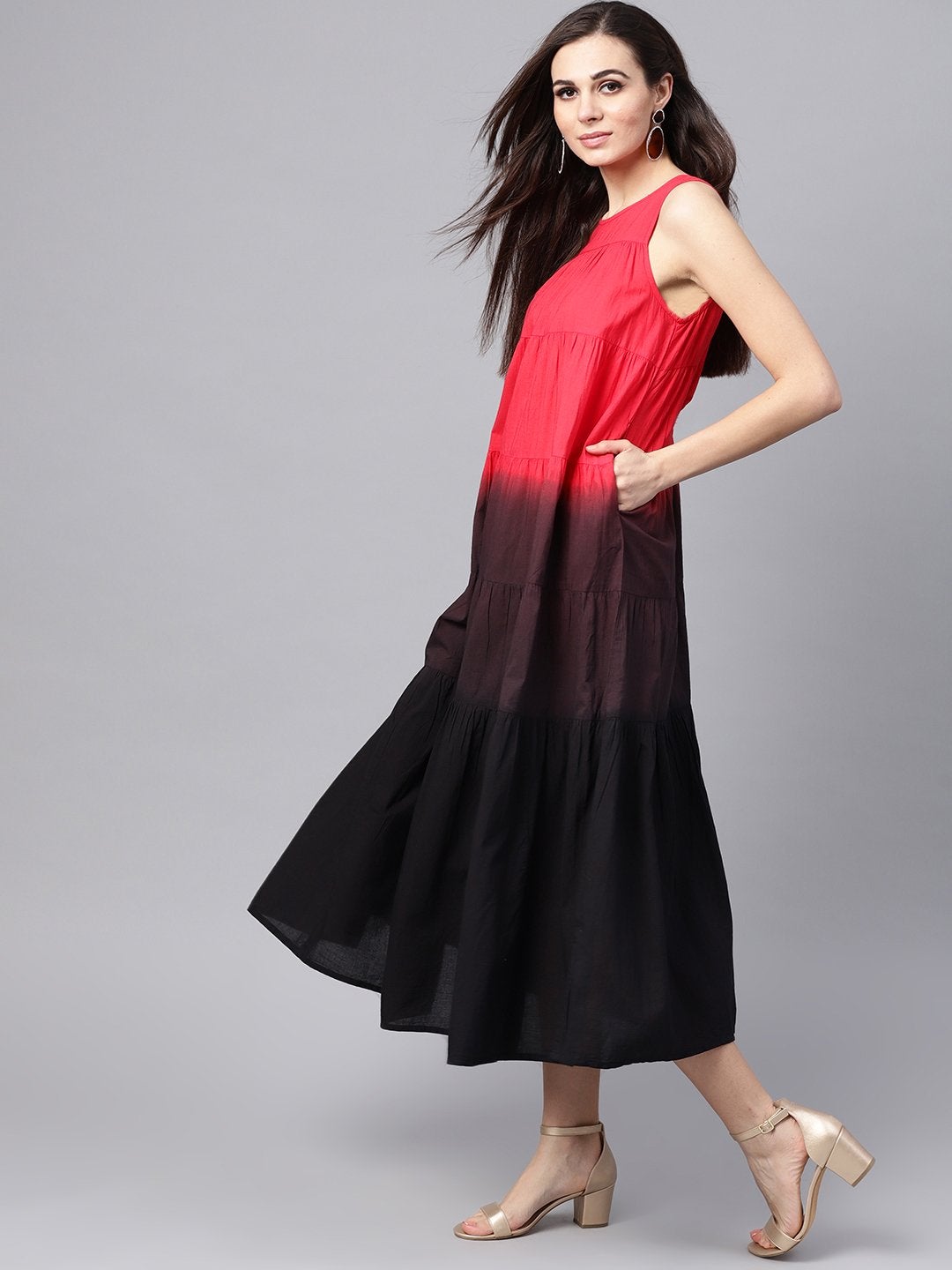 Women's Red & Black Ombre Tiered Maxi - SASSAFRAS