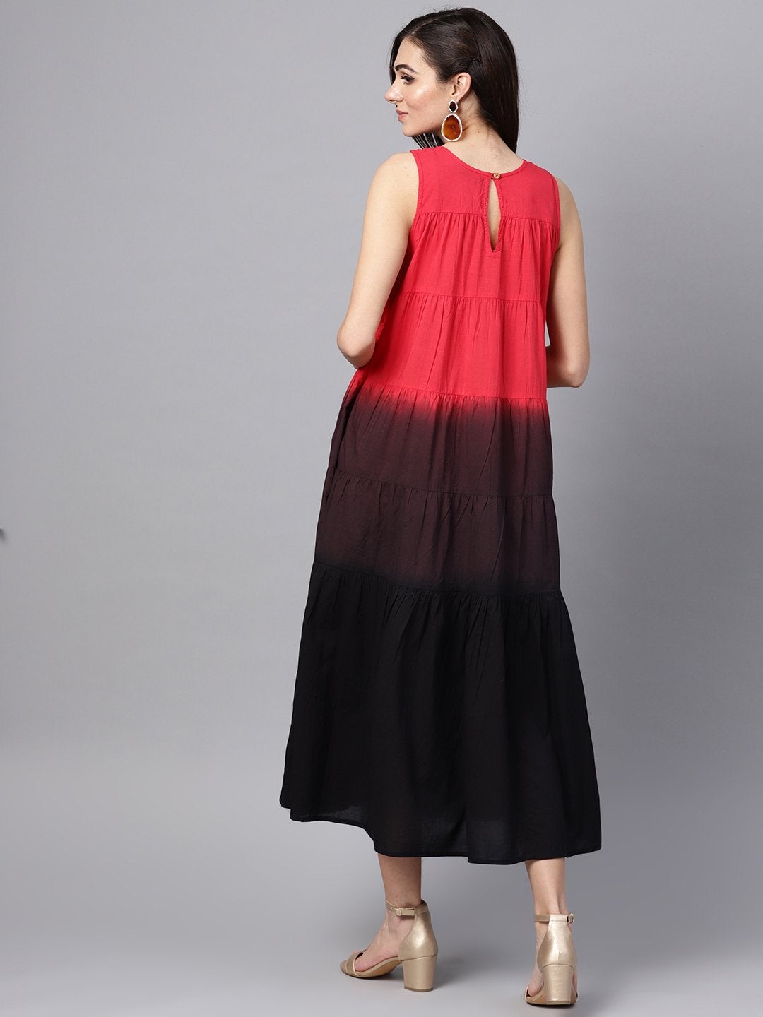 Women's Red & Black Ombre Tiered Maxi - SASSAFRAS